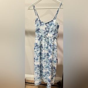 Lulus blue floral with metallic stripes midi dress